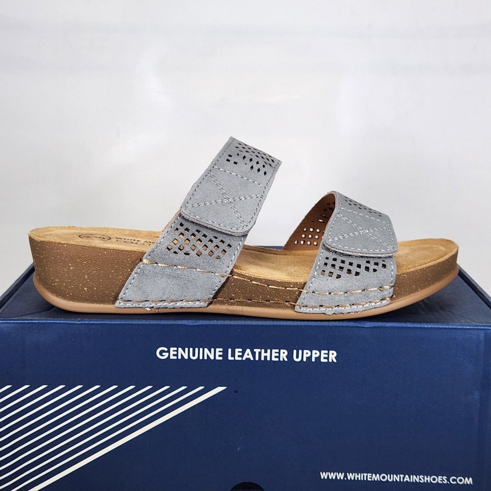 White Mountain Sandals Women Size 9.5 Blue Raspberry Ferula Leather Wedge Slide